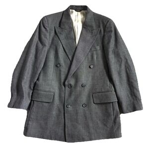 Vtg 70s Calvin Klein Double Breasted Peak Lapel Wool Blazer Men 36S Gray USA